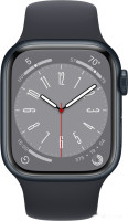 Умные часы Apple Watch Series 8 41 мм (алюминиевый корпус, полуночный/полуночный, спортивный силиконовый ремешок)