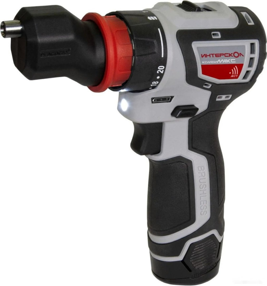 Дрель-шуруповерт Интерскол КомбиМАКС ДА-10/12В 36 687.2.2.78 (с 2-мя АКБ, сумка, набор патронов)