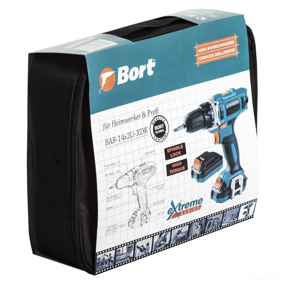 Дрель-шуруповерт BORT BAB-14X2LI-XDK (с 2-мя АКБ)