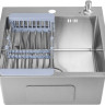 Кухонная мойка Saniteco 4848 + Spike F9S07011 (сатин, с сифоном, дозатором и коландером)