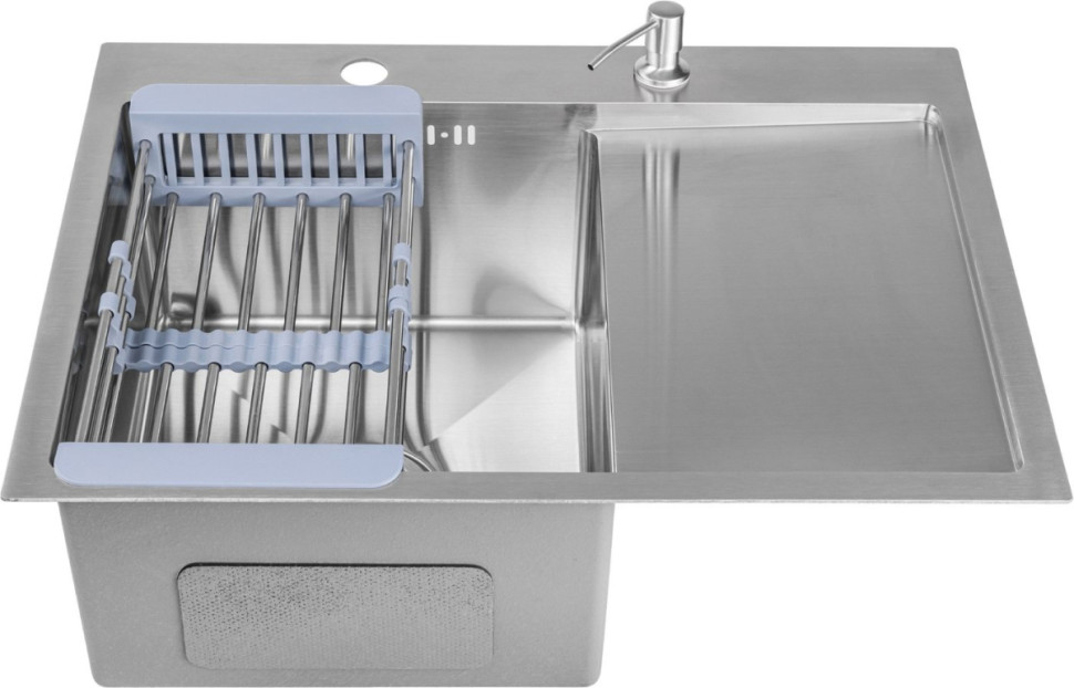 Кухонная мойка Saniteco 6550-L + Spike F9S07000 (хром, с сифоном, дозатором и коландером)