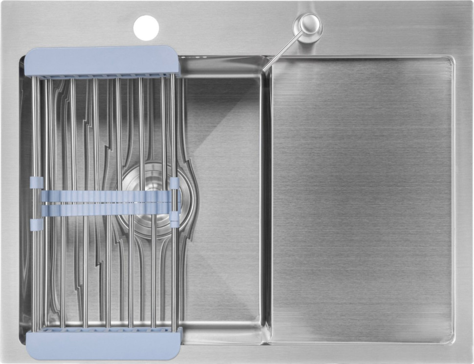 Кухонная мойка Saniteco 6550-L + Spike F9S07000 (хром, с сифоном, дозатором и коландером)