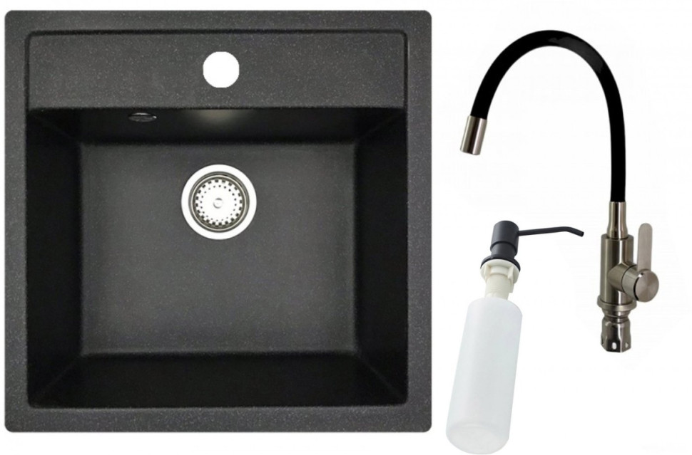 Кухонная мойка БелЭворс Rio + смеситель W74004-2 + дозатор L405F (черный)