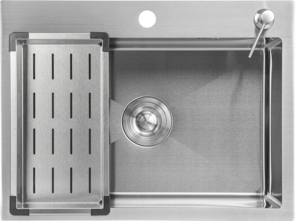 Кухонная мойка Saniteco 6045 + Spike F9S07000 (хром, с сифоном, дозатором и коландером)