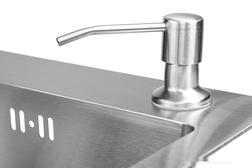 Кухонная мойка Saniteco 6045 + Spike F9S07000 (хром, с сифоном, дозатором и коландером)