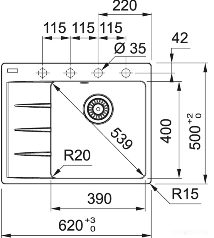 Кухонная мойка Franke Centro CNG 611/211-62 TL (черный, правая)