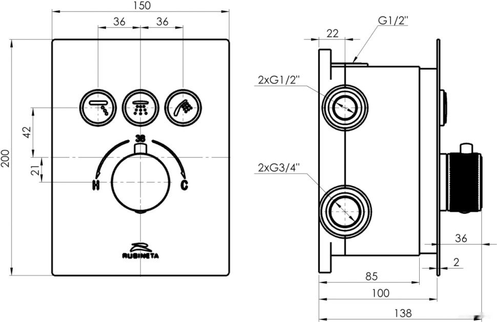 Душевая система Rubineta Thermo-3F-Olo SQ 625040