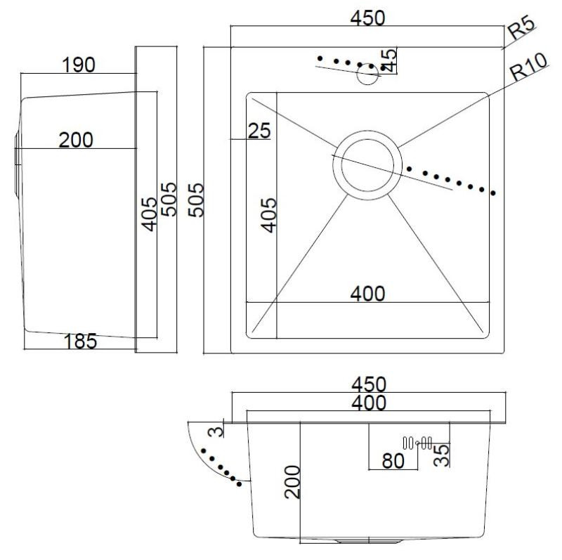 Кухонная мойка ARFEKA AF 450*505 Black PVD Nano