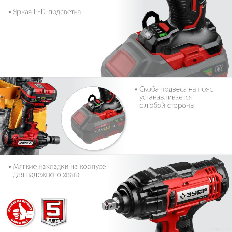 Гайковерт ЗУБР Мастер ГУЛ-410 (без АКБ)