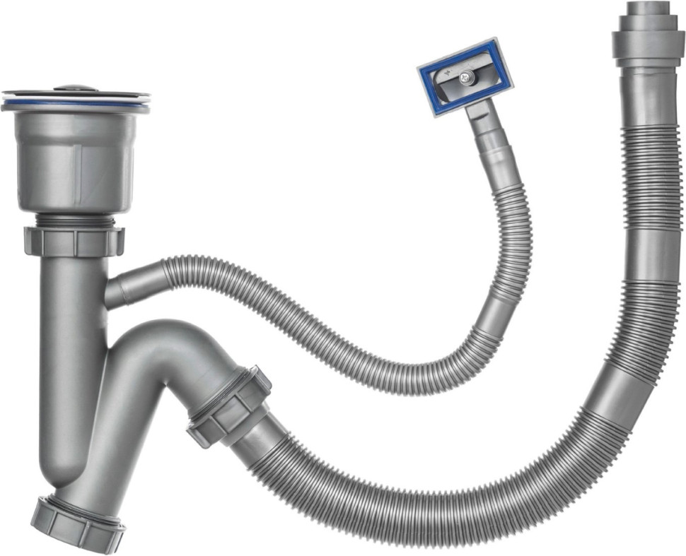 Кухонная мойка Saniteco 6550-R + Spike F9S07000 (хром, с сифоном, дозатором и коландером)