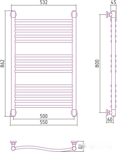 Полотенцесушитель Сунержа Флюид+ 1000x500 00-0222-8050