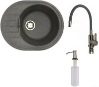 Кухонная мойка БелЭворс New Lux R + смеситель W74004-9 + дозатор L405-1 (серый/сатин)