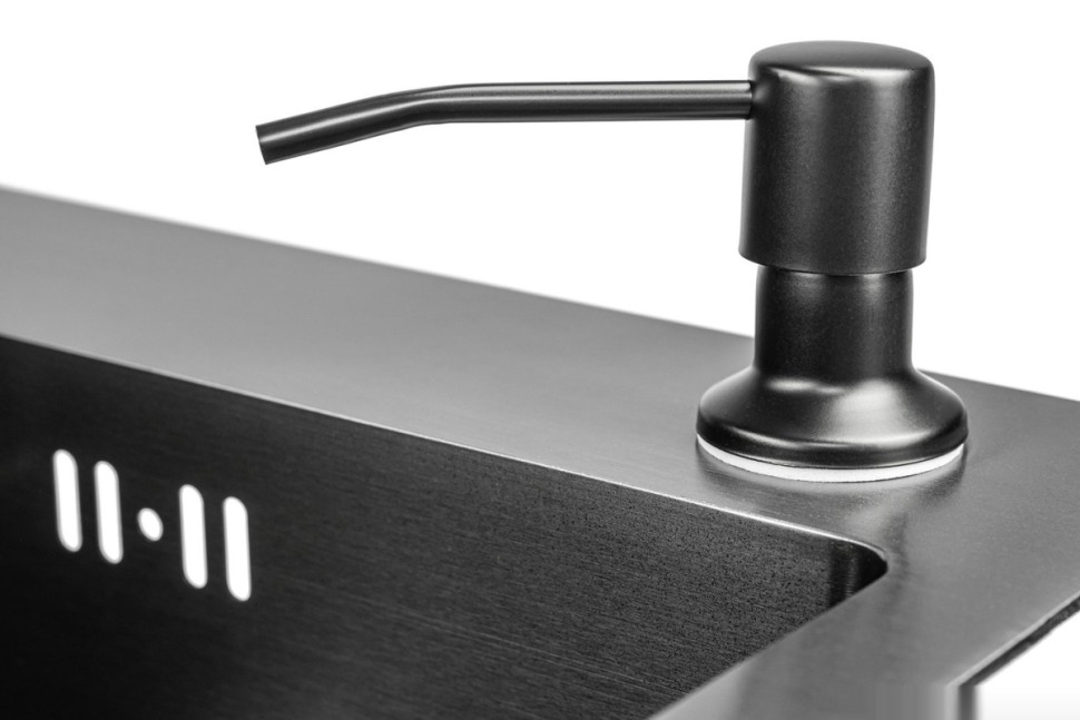 Кухонная мойка Saniteco 6045 Nano + Spike F9S07011 (сатин, с сифоном, дозатором и коландером)