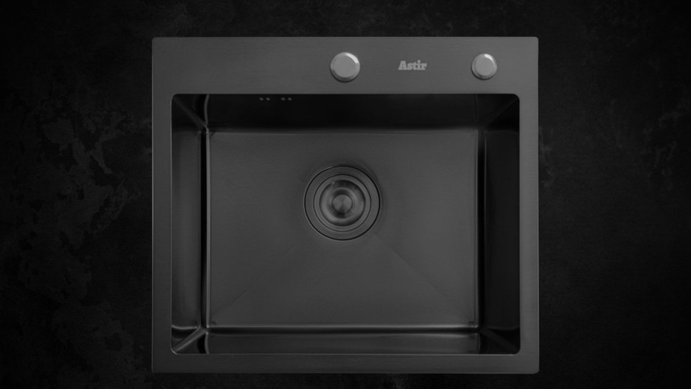 Кухонная мойка Astir PVD Black 50x44B (с сифоном, дозатором и коландером)