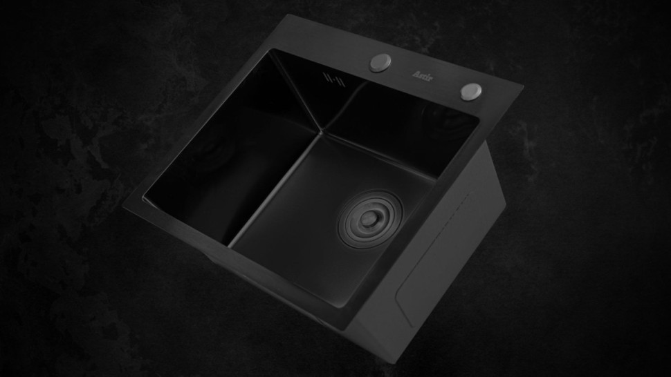 Кухонная мойка Astir PVD Black 50x44B (с сифоном, дозатором и коландером)