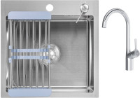 Кухонная мойка Saniteco 4848 + Spike F9S07000 (хром, с сифоном, дозатором и коландером)
