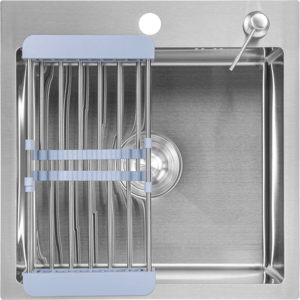 Кухонная мойка Saniteco 4848 + Spike F9S07000 (хром, с сифоном, дозатором и коландером)