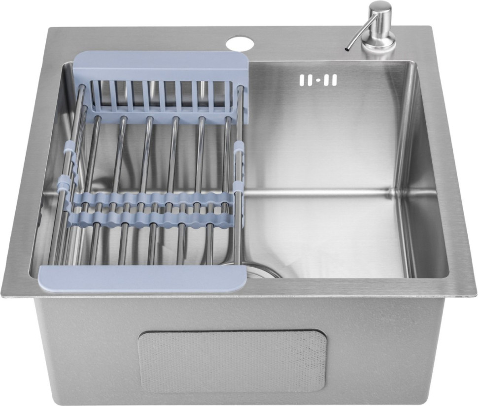 Кухонная мойка Saniteco 4848 + Spike F9S07000 (хром, с сифоном, дозатором и коландером)
