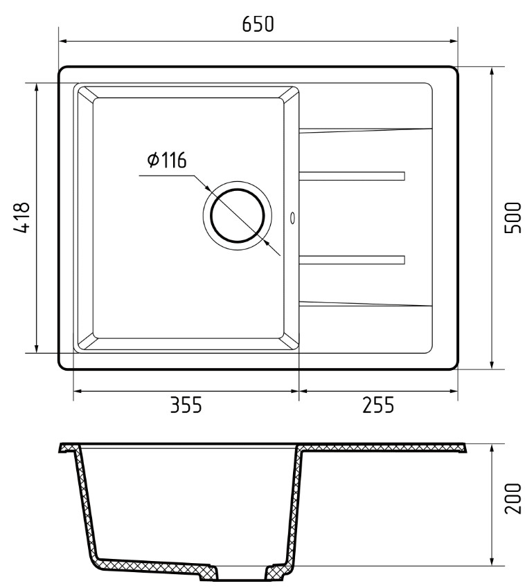 Кухонная мойка GranFest GF-Q650L (графит)
