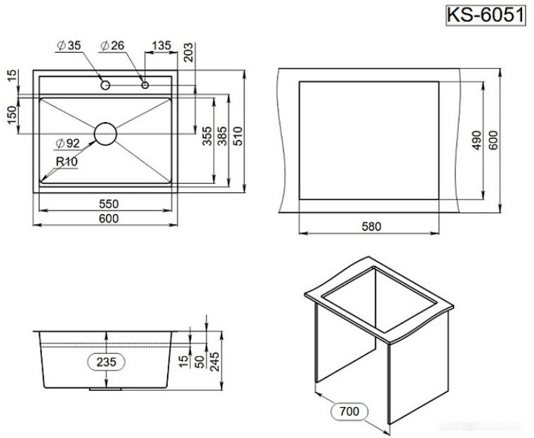 Кухонная мойка Granula KS-6051 (черный матовый)