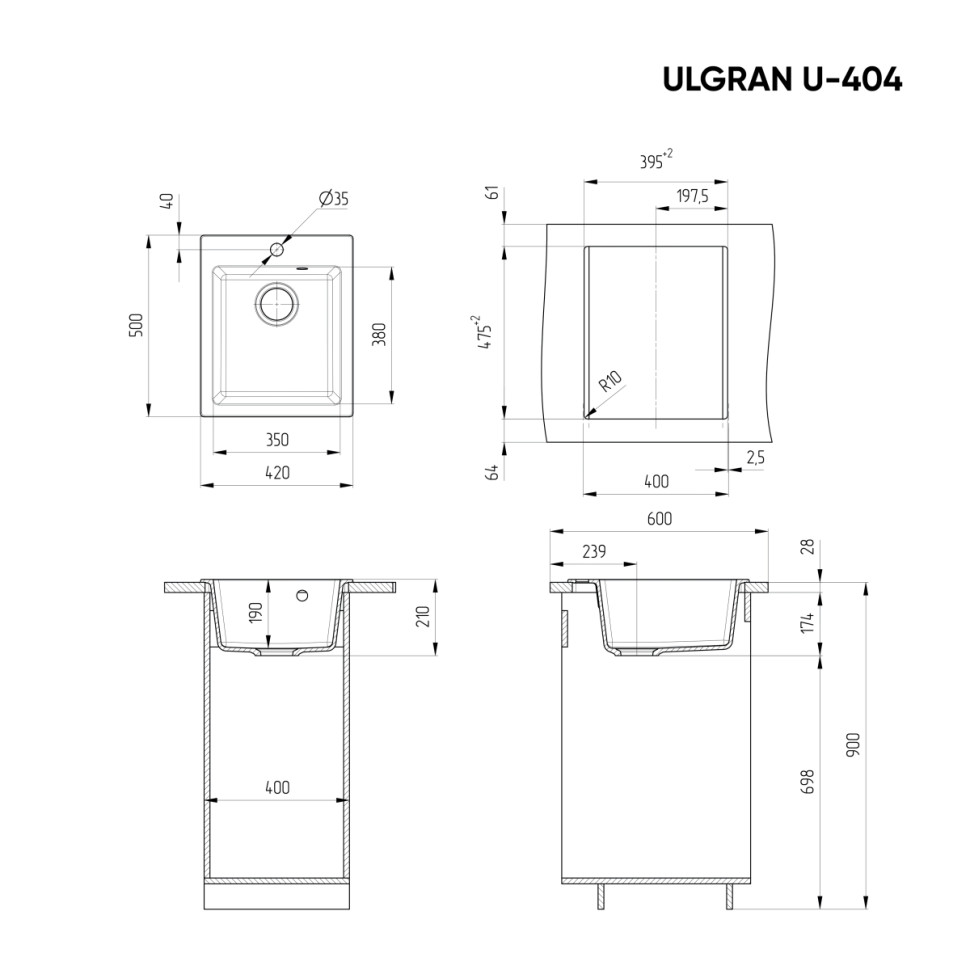 Кухонная мойка Ulgran U-404 343 (антрацит)