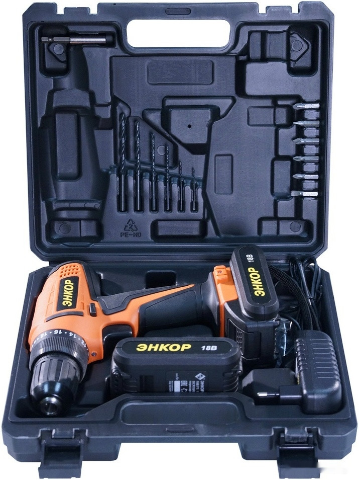 Дрель-шуруповерт Энкор ДША-2 18ЭР/10ЛМ (с 2-мя АКБ)