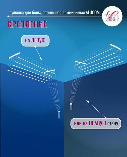Сушилка для белья Comfort Alumin Euro Premium потолочная 6 прутьев 230 см Лифт (алюминий/белый)