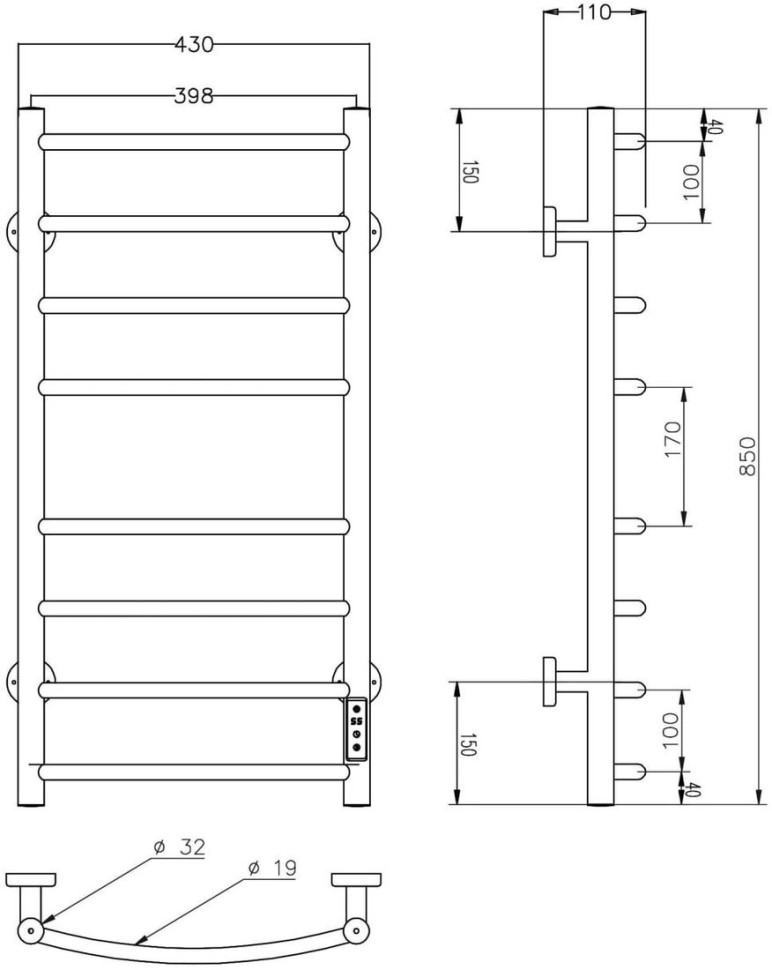 Полотенцесушитель Roxen Santi BK-109AW-8T 11030-4385B (черный)