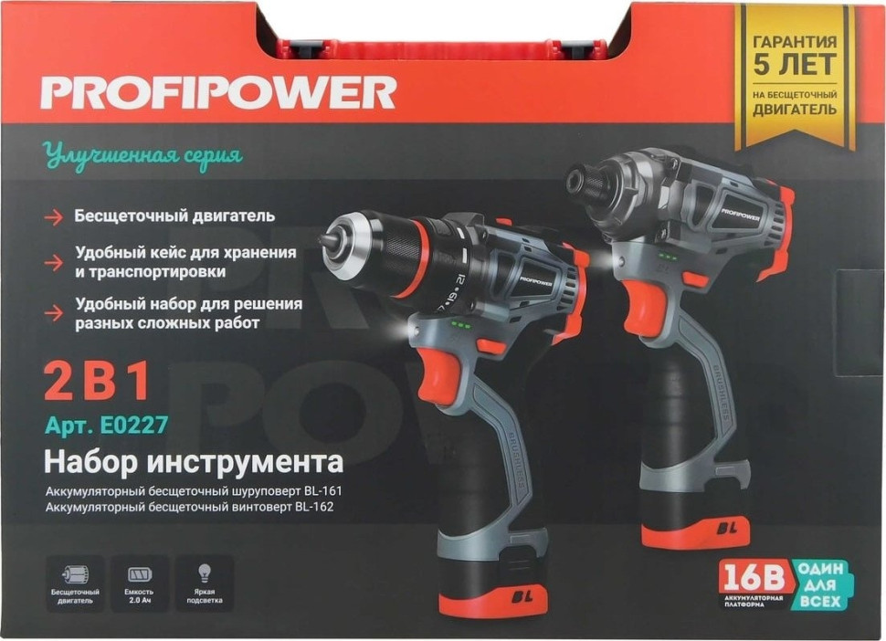 Profipower ProfiSet 2A16 E0227 (шуруповерт, винтоверт, 2 АКБ, кейс)
