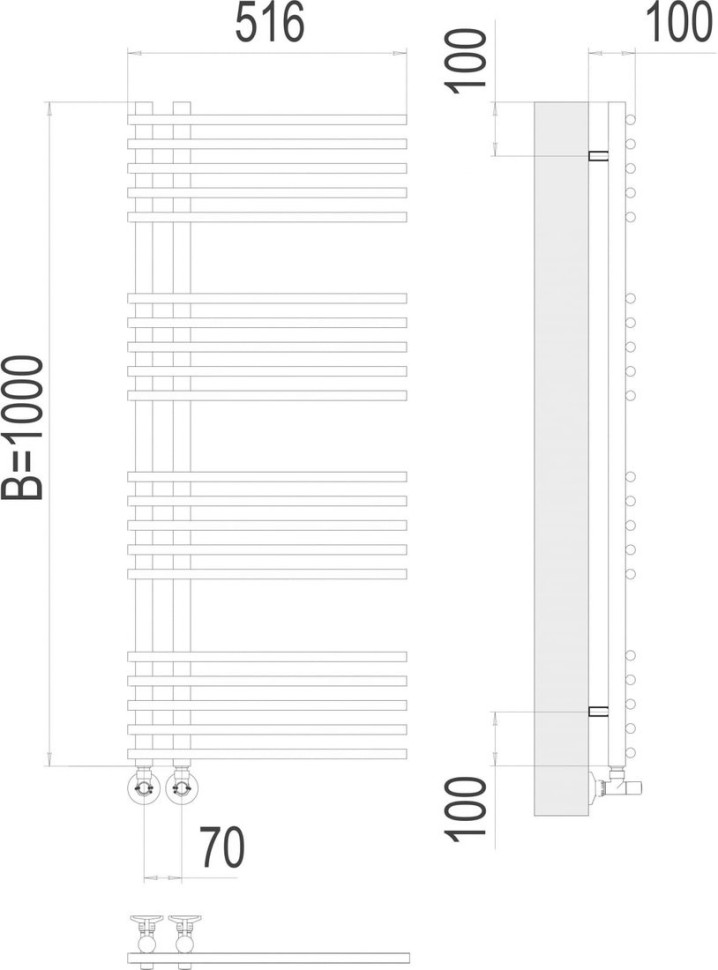 Полотенцесушитель Terminus Астра П20 70x1000 (хром)