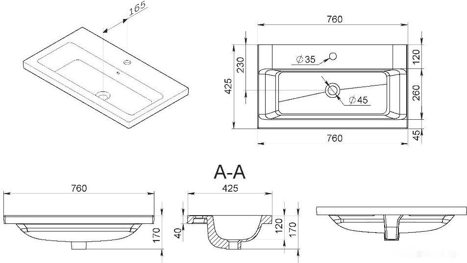 Умывальник Am.Pm Gem M90WCC0752BM