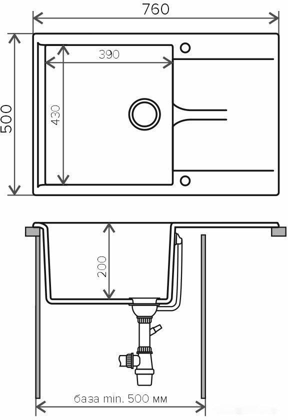 Кухонная мойка Polygran Gals 760 (черный 16)