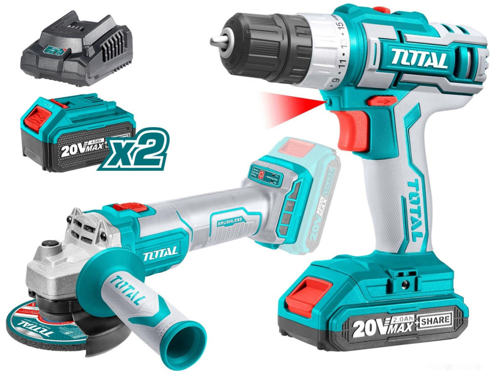 Набор электроинструмента Total TCKLI20155 (шуруповерт, болгарка, 2 АКБ)