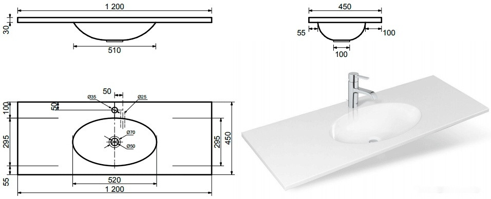 Умывальник Эстет Вегас 120x45 1-0014
