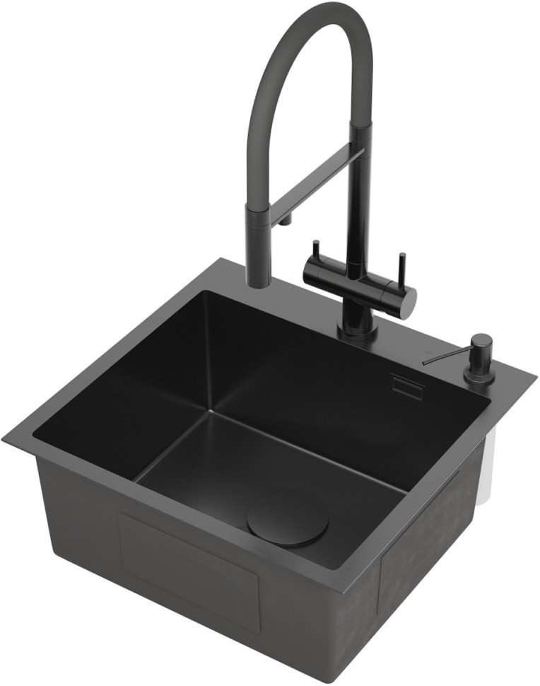 Кухонная мойка Roxen Simple 560220-50B PVD оружейная сталь (с коландером и дозатором)