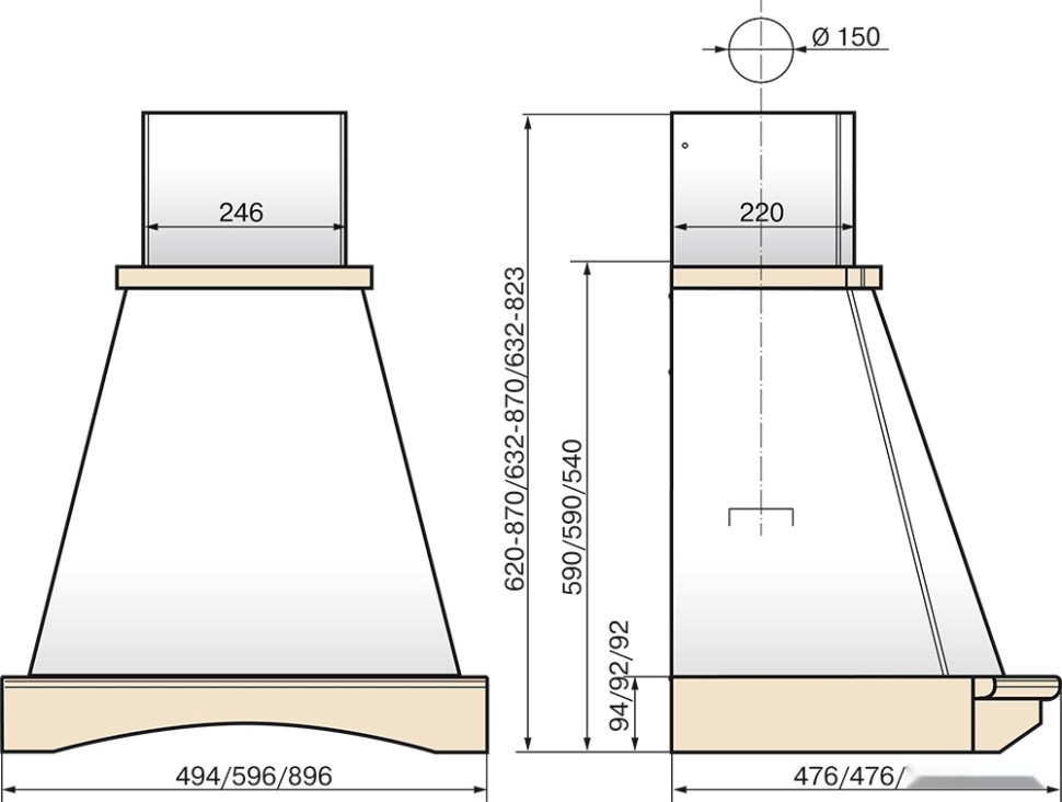 Вытяжка Elikor Ротонда 50П-650-П3Л (бежевый/дуб неокрашенный)
