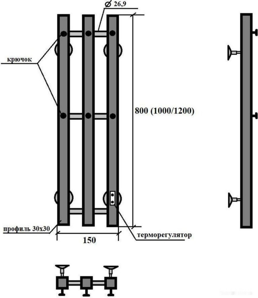 Полотенцесушитель Granula Квадро Вертикаль 15х120 (терморегулятор с таймером, черный)