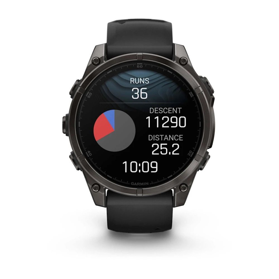 Умные часы Garmin Fenix 8 Sapphire, Titanium 47мм (угольно-черный DLC, пепельно-черный силиконовый ремешок)