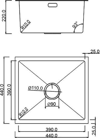 Кухонная мойка Roxen Uno 560210-44 (440*440) сатин под столешницу (с ролл-матом и дозатором)