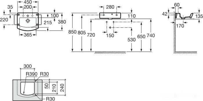 Умывальник Roca Meridian 45x42 (327245000)