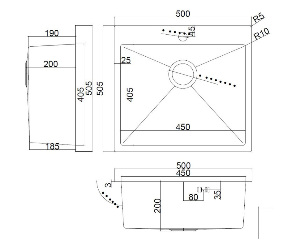Кухонная мойка ARFEKA AF 500*505 Satin