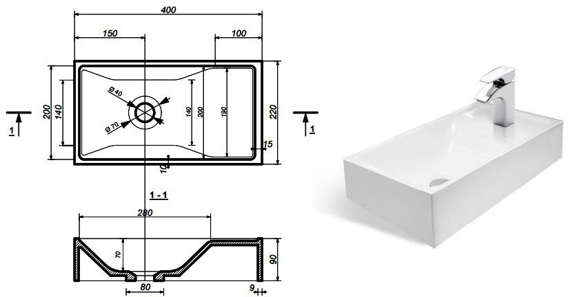 Умывальник Эстет Мини 40x22 1-0020