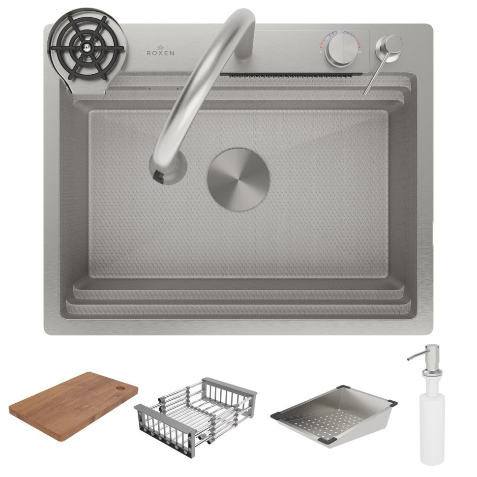 Кухонная мойка Roxen Stage Plus 560250-60-S многофункциональная 8 в 1 (60*48/текстурный сатин)