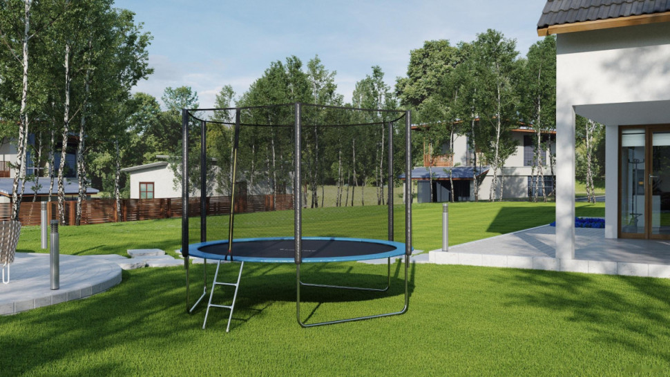 Батут GetActive Jump 8ft - 252 см с лестницей, внешней сеткой (синий)