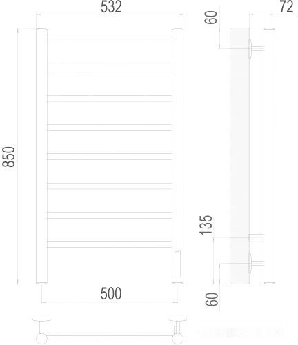 Полотенцесушитель Terminus Аврора П8 500x850 электро (хром)
