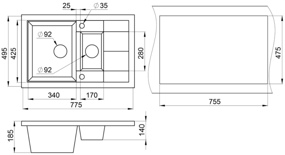 Кухонная мойка Granula 7802 (Шварц)