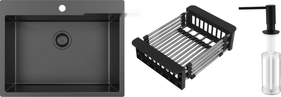 Кухонная мойка Schtoff Best Premium Black 6050 + коландер KR-1 Black + дозатор SD-1 Black
