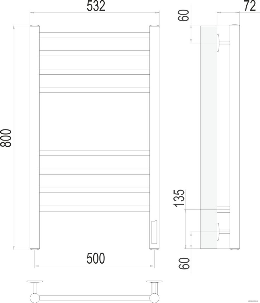 Полотенцесушитель Terminus Аврора П8 500x800 КС 9003 электро (белый)