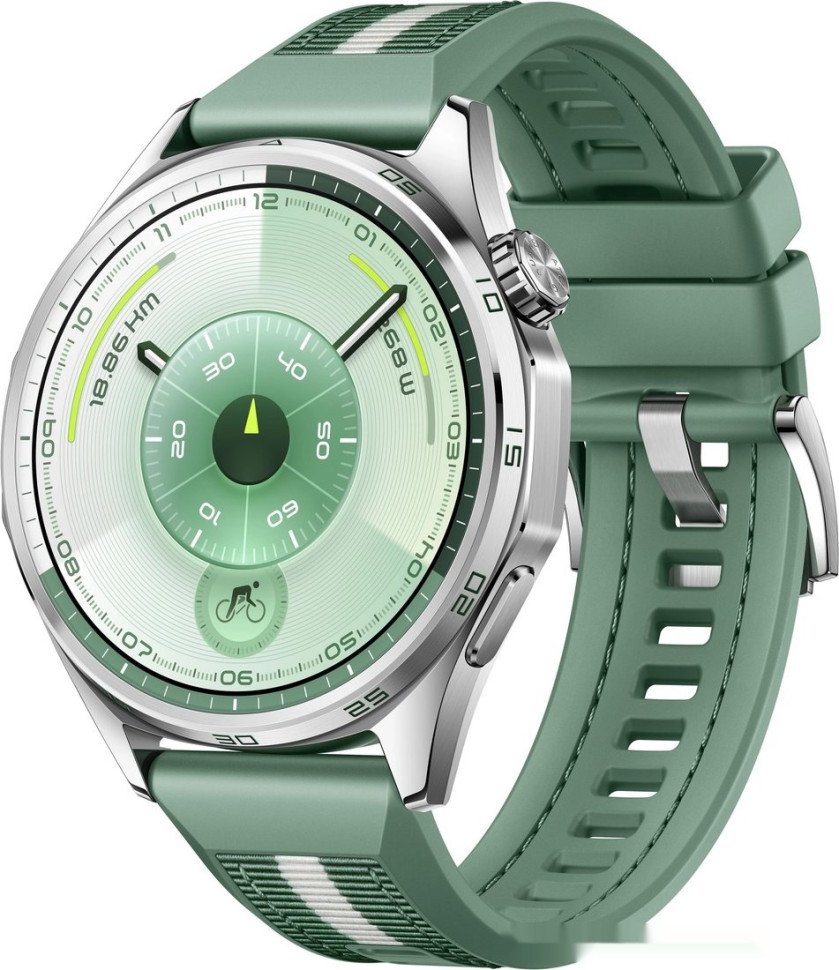 Умные часы Huawei Watch GT 6 46 мм (серебристый, с зеленым плетеным ремешком, международная версия)