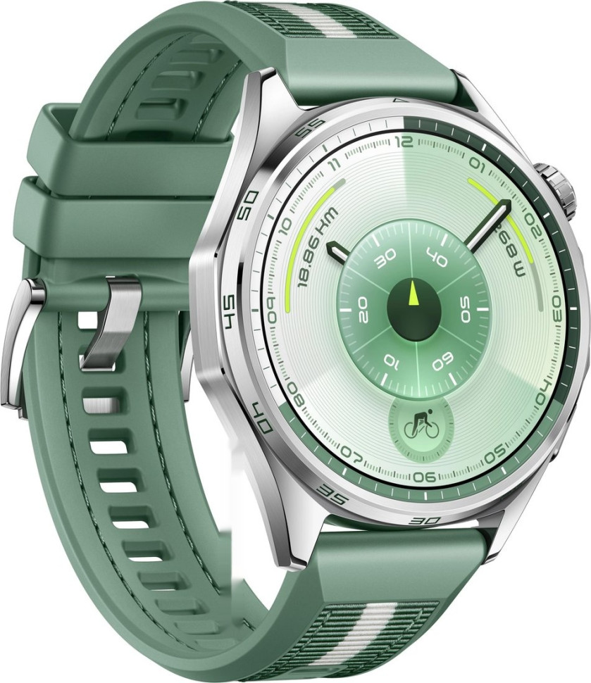 Умные часы Huawei Watch GT 6 46 мм (серебристый, с зеленым плетеным ремешком, международная версия)